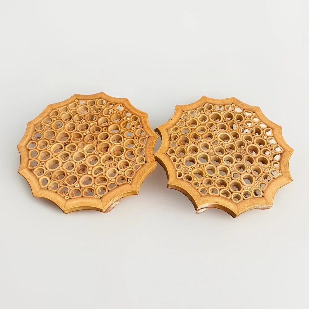 Vintage Japanese Cut-Bamboo Trivet Coasters Mid-Century Decor Retro Set of 2